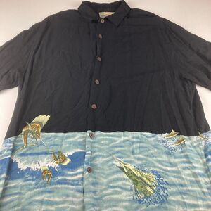 Island Fever Hawaiian Shirt Mens XL Black Marlin Sailfish Ocean Fishing
